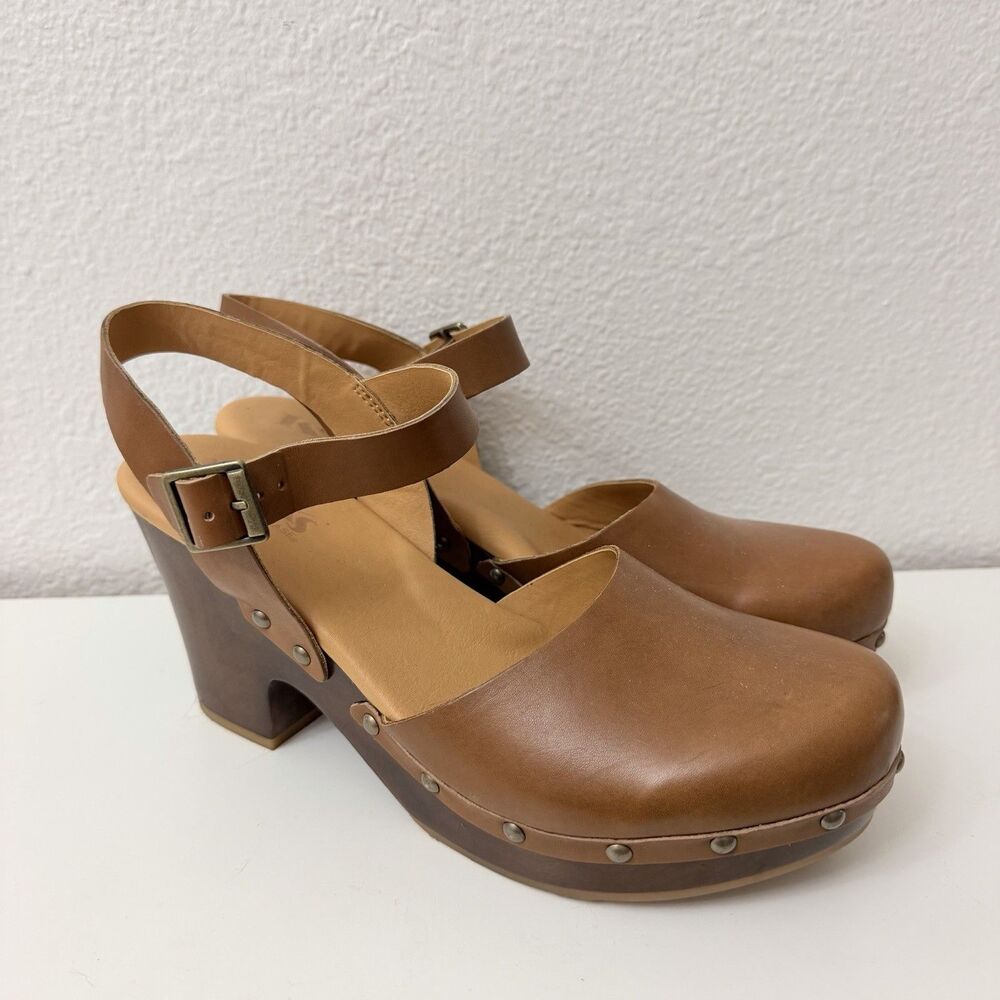 Korks by Kork-Ease Brown Leather Clog Heels Mary Jane Platform Shoes Women 10/42 - Picture 2 of 11
